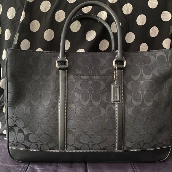 NWOT COACH Computer Laptop Bag Briefcase Business Designer Bag Signature Leather - Picture 1 of 9